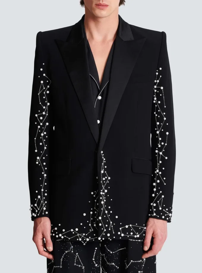 1-Knopf-Jacke mit Constellation-Stickerei 1-Knopf-Jacke mit Constellation-Stickerei