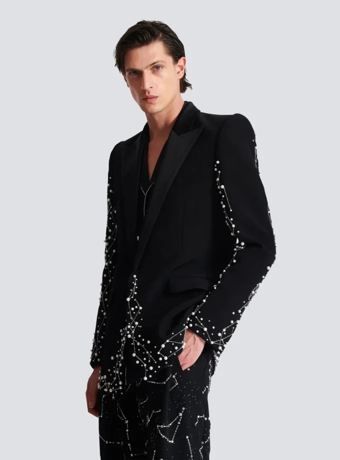 1-Knopf-Jacke mit Constellation-Stickerei 1-Knopf-Jacke mit Constellation-Stickerei