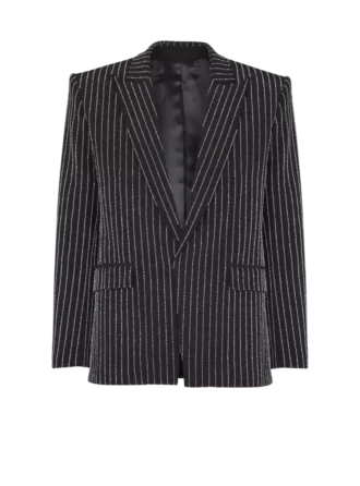 1-Knopf-Wolljacke mit Kristallstreifen