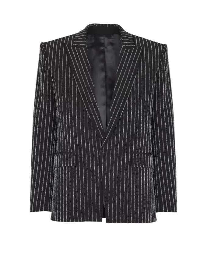 1-Knopf-Wolljacke mit Kristallstreifen 1-Knopf-Wolljacke mit Kristallstreifen