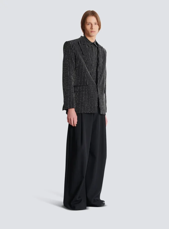 1-Knopf-Wolljacke mit Kristallstreifen 1-Knopf-Wolljacke mit Kristallstreifen