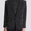 1-Knopf-Wolljacke mit Kristallstreifen 1-Knopf-Wolljacke mit Kristallstreifen