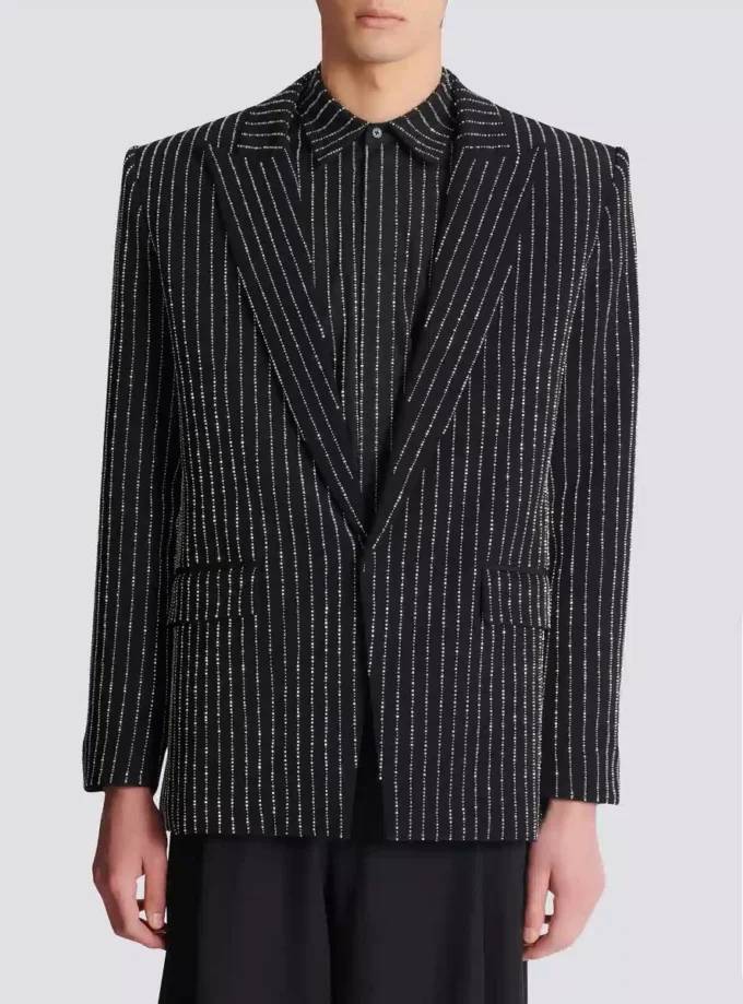 1-Knopf-Wolljacke mit Kristallstreifen 1-Knopf-Wolljacke mit Kristallstreifen