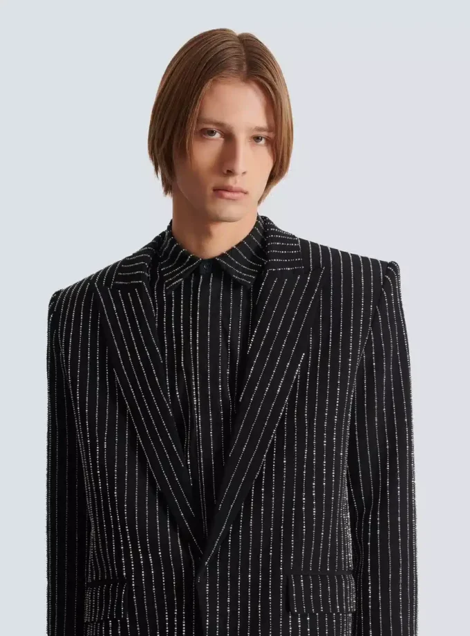 1-Knopf-Wolljacke mit Kristallstreifen 1-Knopf-Wolljacke mit Kristallstreifen