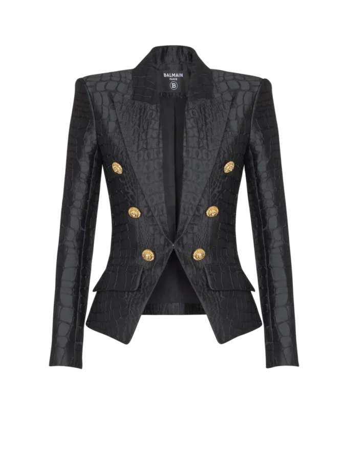 6-Knopf-Jacke aus Krokodil-Jacquard 6-Knopf-Jacke aus Krokodil-Jacquard