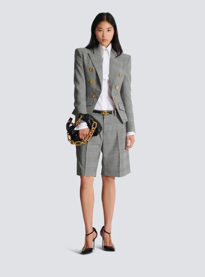 6-Knopf-Jacke aus Prince-of-Wales-Jacquard 6-Knopf-Jacke aus Prince-of-Wales-Jacquard