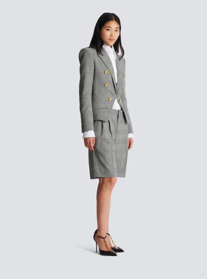 6-Knopf-Jacke aus Prince-of-Wales-Jacquard 6-Knopf-Jacke aus Prince-of-Wales-Jacquard