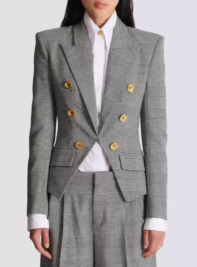 6-Knopf-Jacke aus Prince-of-Wales-Jacquard 6-Knopf-Jacke aus Prince-of-Wales-Jacquard