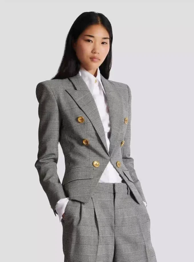 6-Knopf-Jacke aus Prince-of-Wales-Jacquard 6-Knopf-Jacke aus Prince-of-Wales-Jacquard