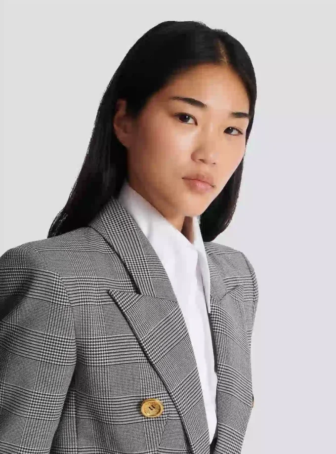 6-Knopf-Jacke aus Prince-of-Wales-Jacquard 6-Knopf-Jacke aus Prince-of-Wales-Jacquard