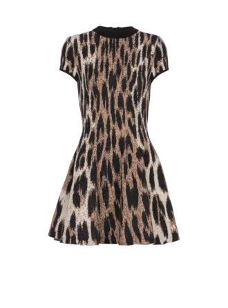 A-Linien-Kleid aus Jacquard mit Leopardenmuster