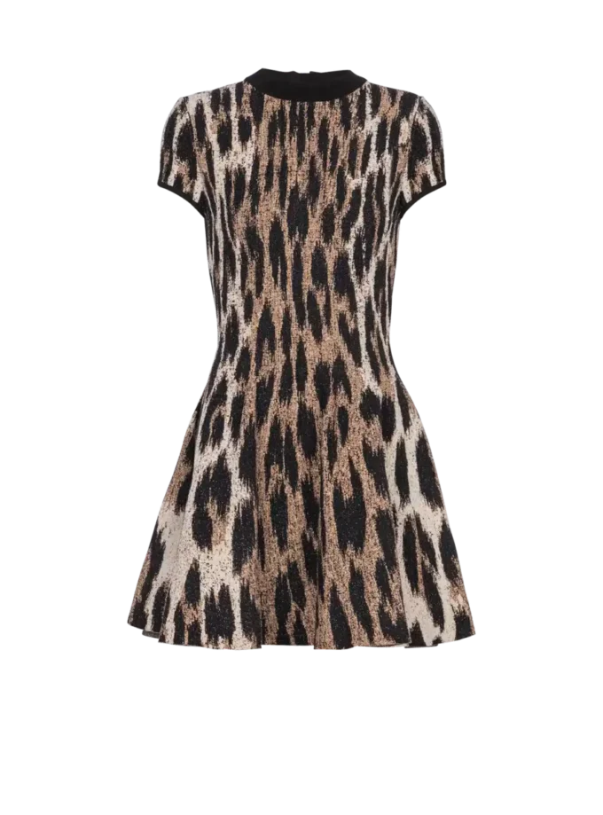 A-Linien-Kleid aus Jacquard mit Leopardenmuster A-Linien-Kleid aus Jacquard mit Leopardenmuster