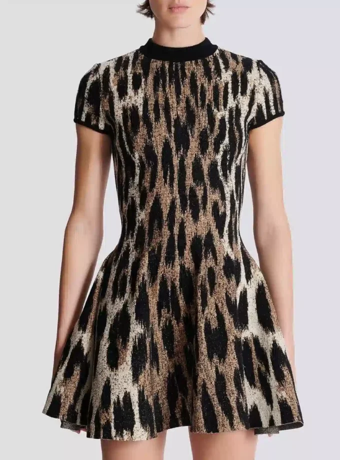 A-Linien-Kleid aus Jacquard mit Leopardenmuster A-Linien-Kleid aus Jacquard mit Leopardenmuster