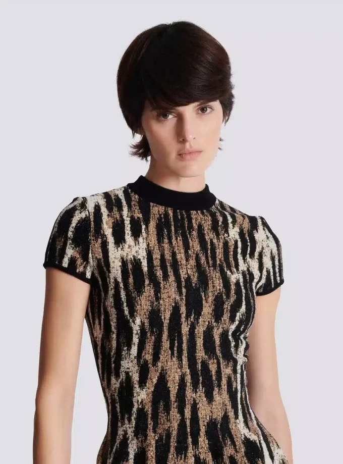 A-Linien-Kleid aus Jacquard mit Leopardenmuster A-Linien-Kleid aus Jacquard mit Leopardenmuster