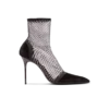 Ankle Boots mit Mesh-Absatz, Samt und Strasssteinen Ankle Boots mit Mesh-Absatz, Samt und Strasssteinen
