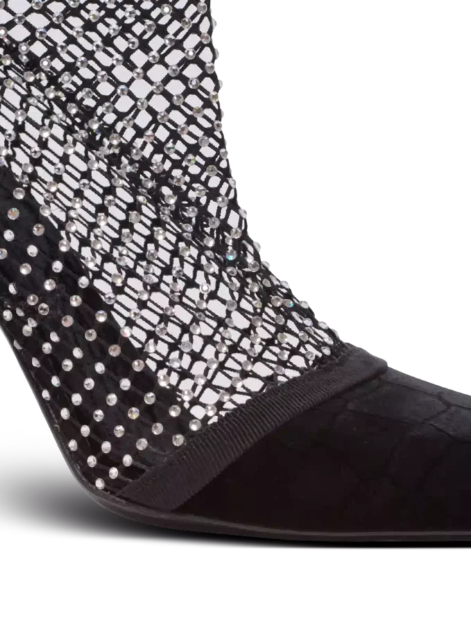 Ankle Boots mit Mesh-Absatz, Samt und Strasssteinen Ankle Boots mit Mesh-Absatz, Samt und Strasssteinen