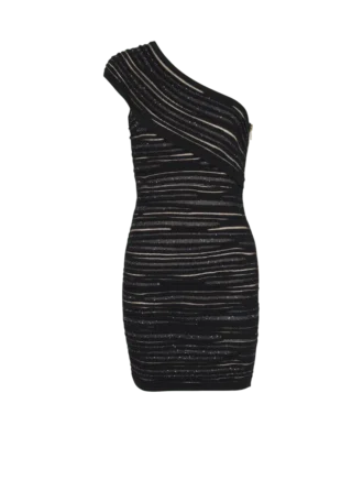 Asymmetrisches Kleid aus glänzendem Rollstrick