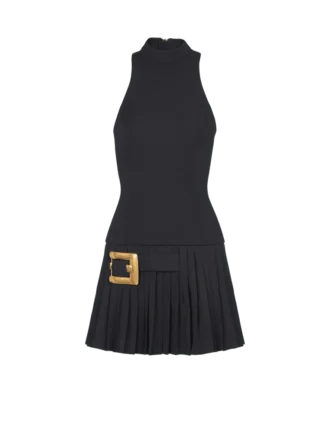 Ausgestelltes Grain-de-Poudre-Kleid mit Gürtel