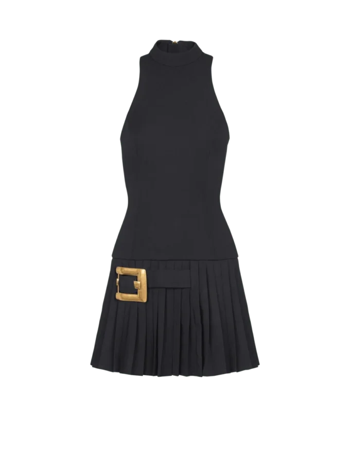 Ausgestelltes Grain-de-Poudre-Kleid mit Gürtel Ausgestelltes Grain-de-Poudre-Kleid mit Gürtel