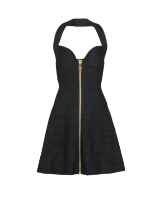Ausgestelltes Neckholder-Kleid aus Krokodilstrick