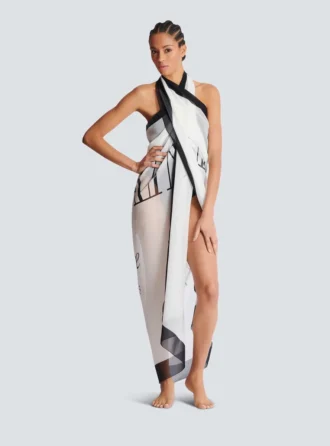 Balmain Couture zweifarbiger Strandwickel mit Print