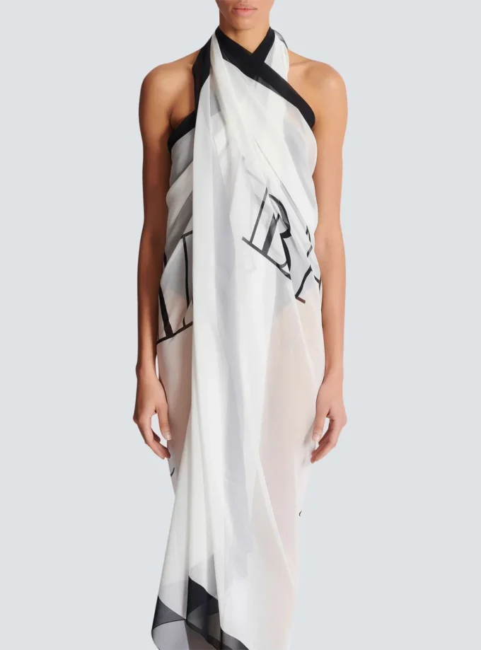Balmain Couture zweifarbiger Strandwickel mit Print