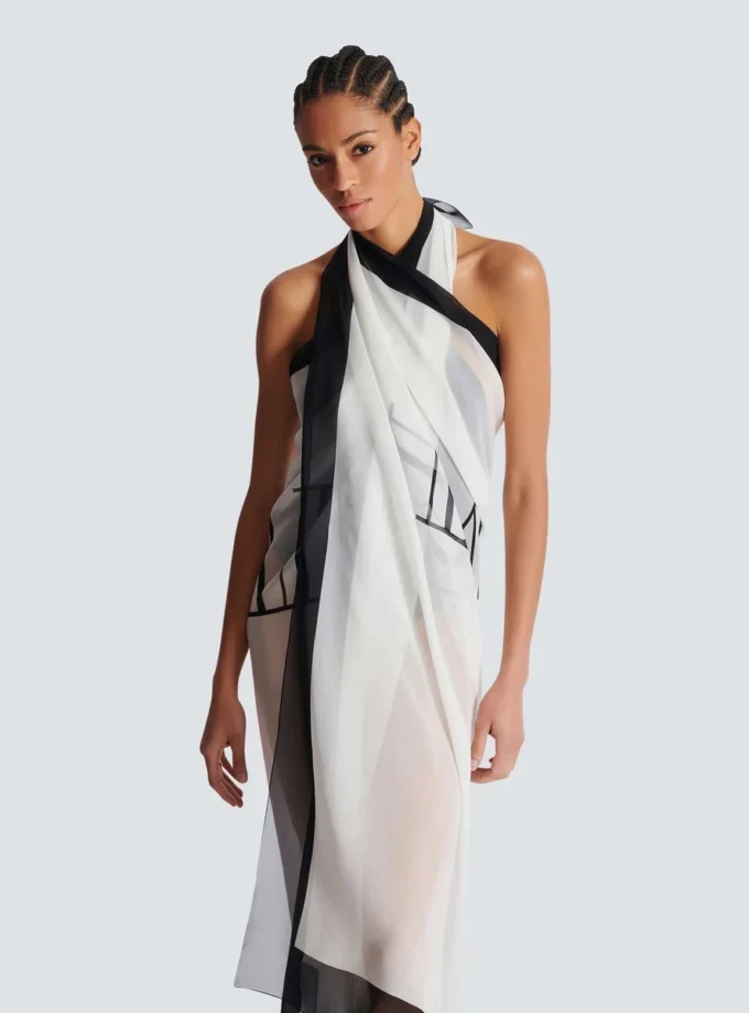Balmain Couture zweifarbiger Strandwickel mit Print
