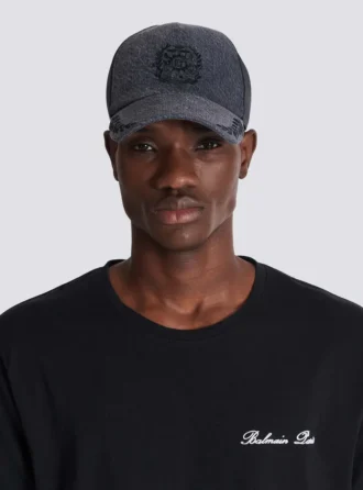 Balmain Écusson bestickte Denim-Kappe