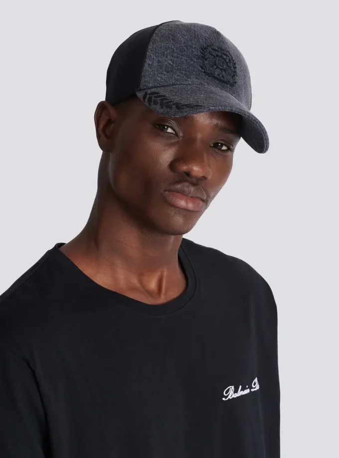 Balmain Écusson bestickte Denim-Kappe Balmain Écusson bestickte Denim-Kappe