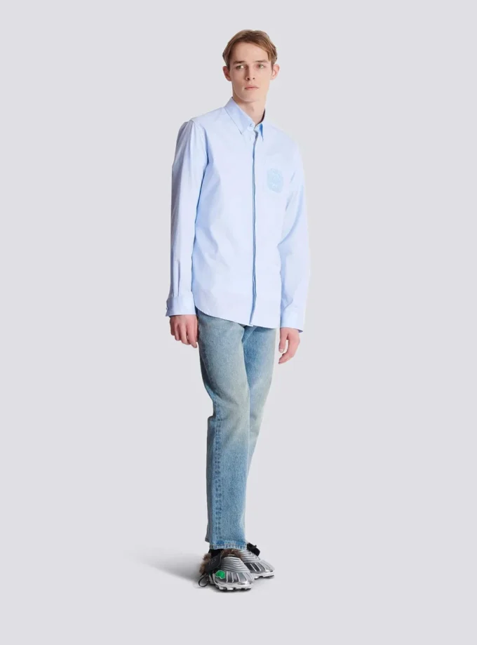 Balmain Écusson besticktes Baumwollhemd