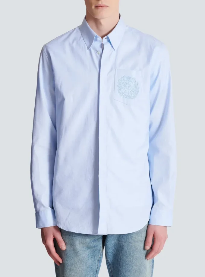 Balmain Écusson besticktes Baumwollhemd