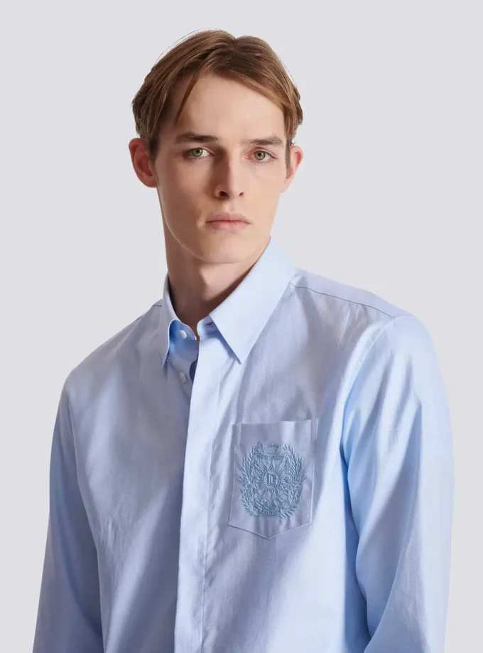 Balmain Écusson besticktes Baumwollhemd