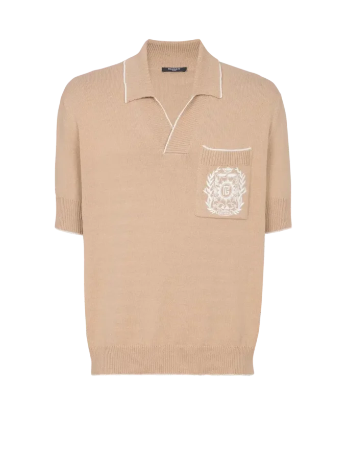 Balmain Écusson besticktes Strick-Poloshirt Balmain Écusson besticktes Strick-Poloshirt