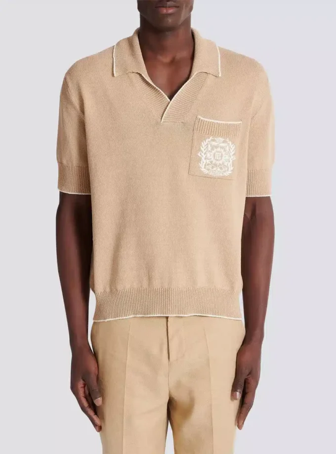 Balmain Écusson besticktes Strick-Poloshirt Balmain Écusson besticktes Strick-Poloshirt