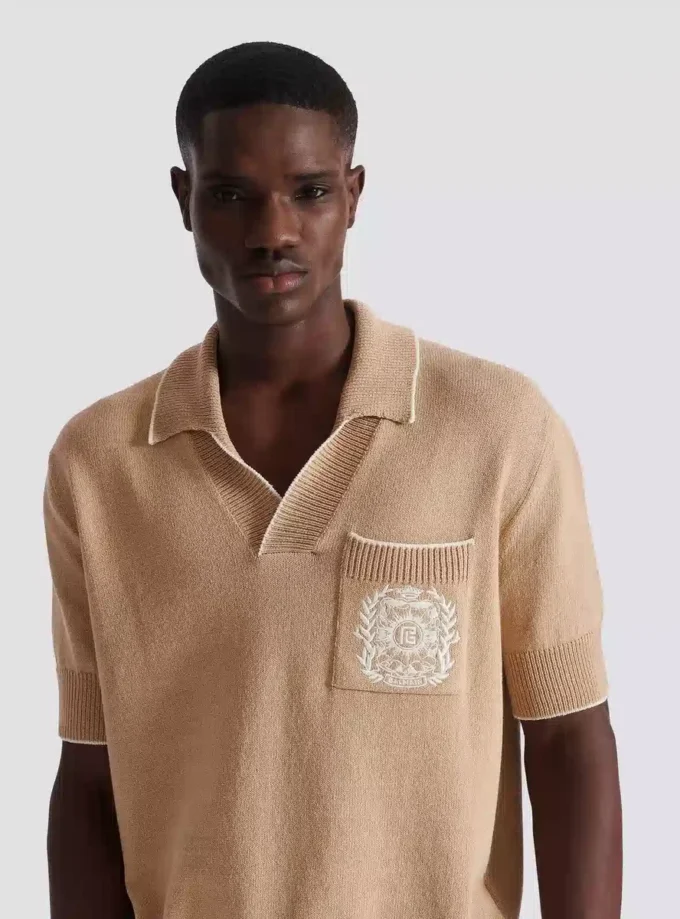 Balmain Écusson besticktes Strick-Poloshirt Balmain Écusson besticktes Strick-Poloshirt