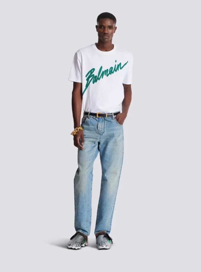 Balmain Lettre T-Shirt mit Flockdruck Balmain Lettre T-Shirt mit Flockdruck