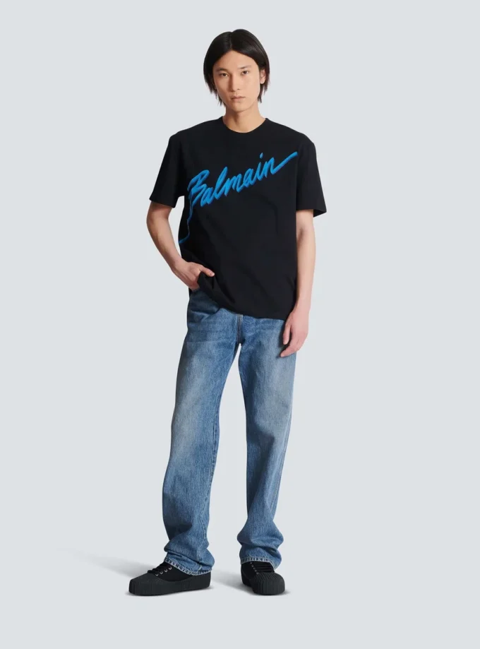 Balmain Lettre T-Shirt mit Flockdruck Balmain Lettre T-Shirt mit Flockdruck