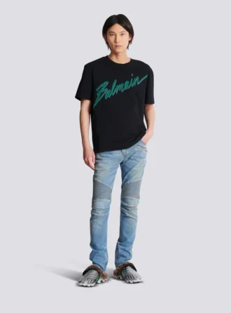 Balmain Lettre T-Shirt mit Flockdruck