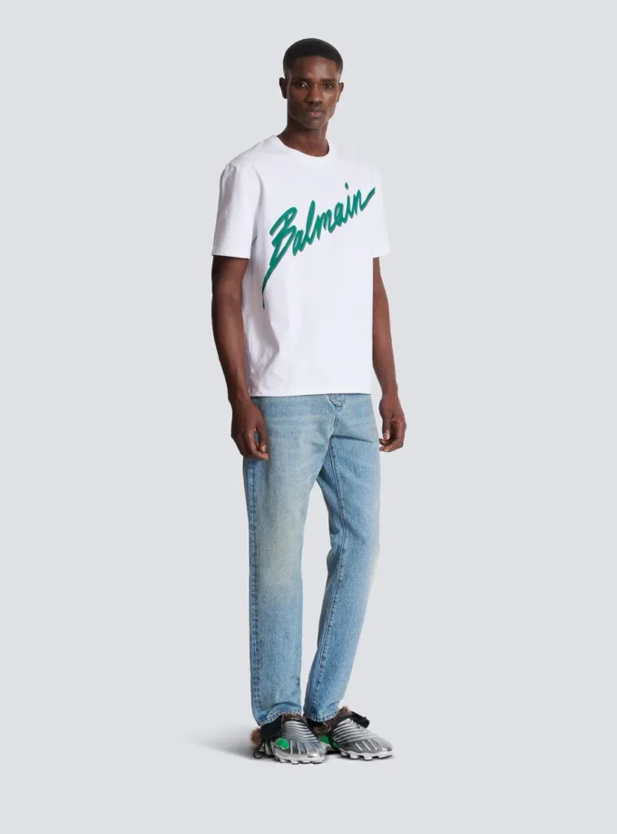 Balmain Lettre T-Shirt mit Flockdruck Balmain Lettre T-Shirt mit Flockdruck