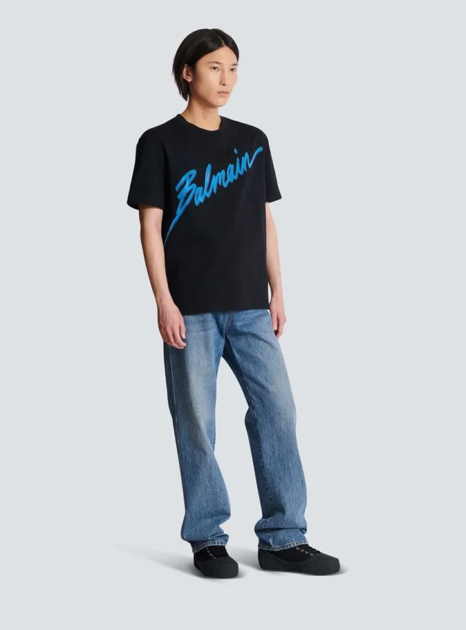 Balmain Lettre T-Shirt mit Flockdruck Balmain Lettre T-Shirt mit Flockdruck
