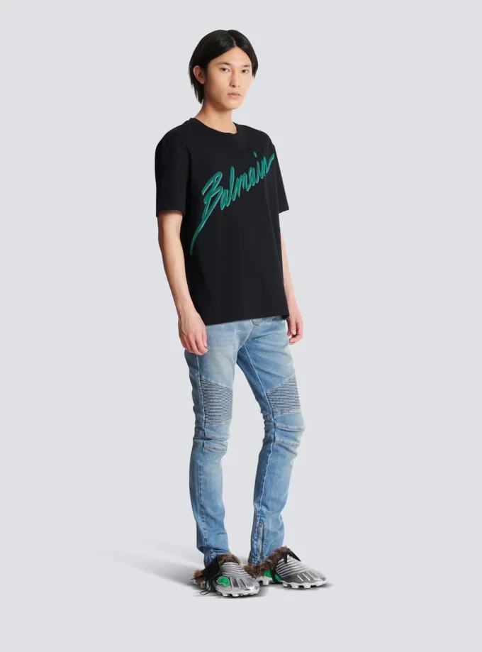 Balmain Lettre T-Shirt mit Flockdruck Balmain Lettre T-Shirt mit Flockdruck