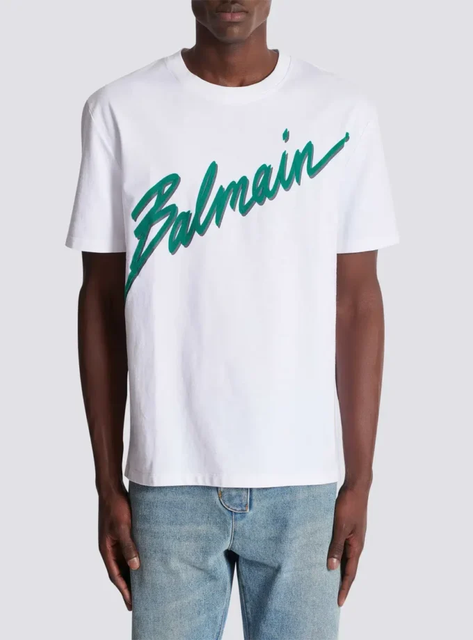 Balmain Lettre T-Shirt mit Flockdruck Balmain Lettre T-Shirt mit Flockdruck