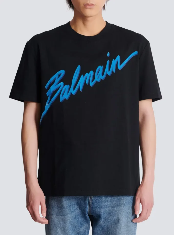 Balmain Lettre T-Shirt mit Flockdruck Balmain Lettre T-Shirt mit Flockdruck