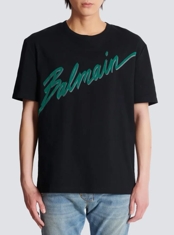 Balmain Lettre T-Shirt mit Flockdruck Balmain Lettre T-Shirt mit Flockdruck