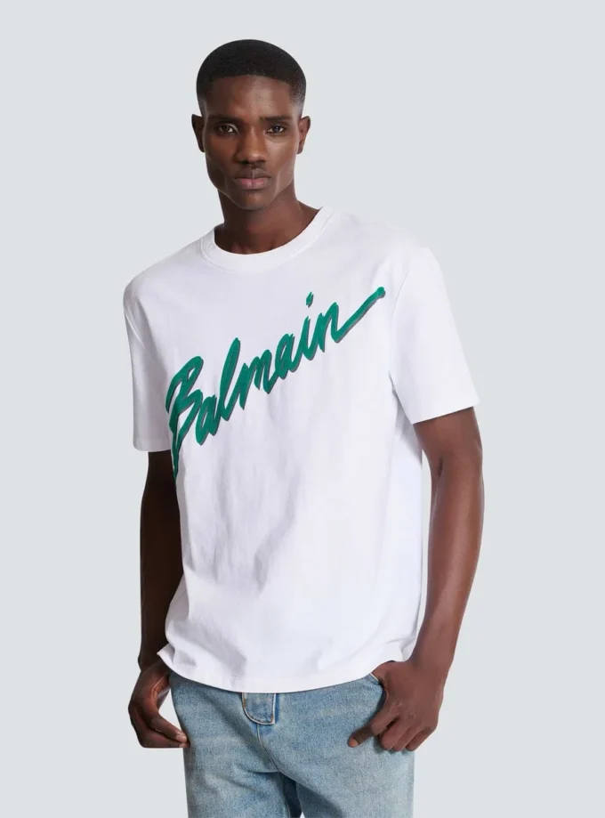Balmain Lettre T-Shirt mit Flockdruck Balmain Lettre T-Shirt mit Flockdruck