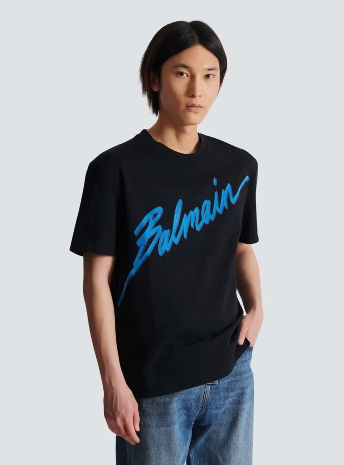 Balmain Lettre T-Shirt mit Flockdruck Balmain Lettre T-Shirt mit Flockdruck