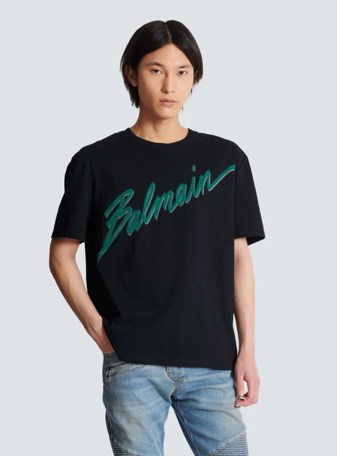 Balmain Lettre T-Shirt mit Flockdruck Balmain Lettre T-Shirt mit Flockdruck