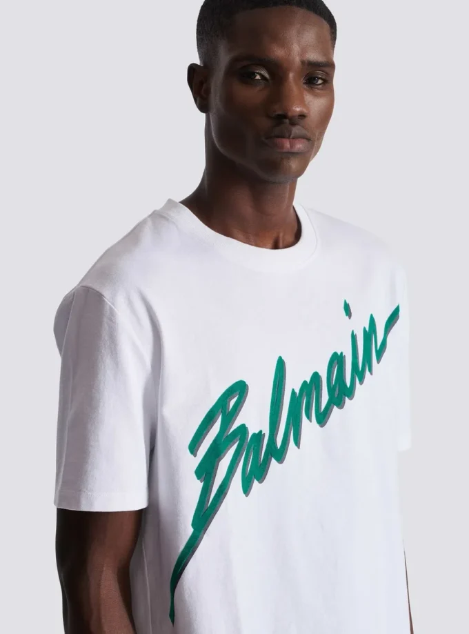 Balmain Lettre T-Shirt mit Flockdruck Balmain Lettre T-Shirt mit Flockdruck