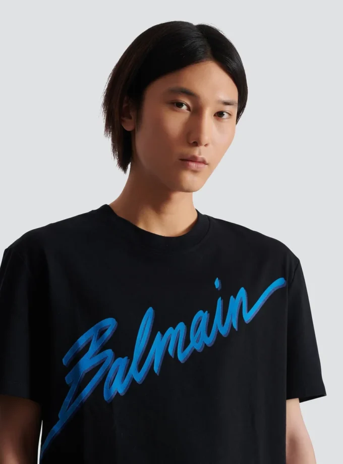 Balmain Lettre T-Shirt mit Flockdruck Balmain Lettre T-Shirt mit Flockdruck