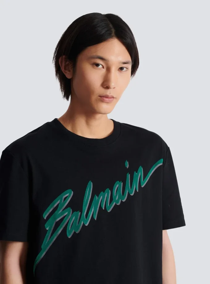 Balmain Lettre T-Shirt mit Flockdruck Balmain Lettre T-Shirt mit Flockdruck